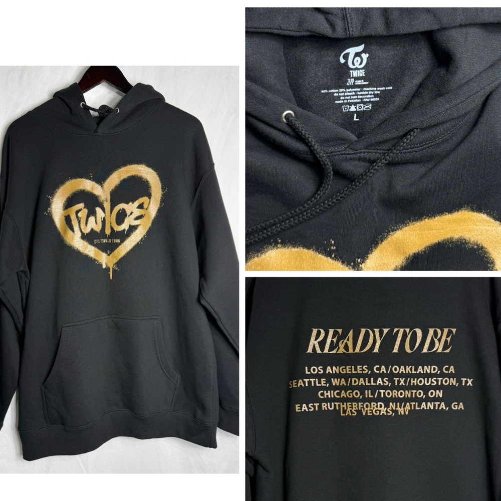 TWICE ‘Ready To Be’ Official 5th World Tour Gold Heart Logo Hoodie Size Large